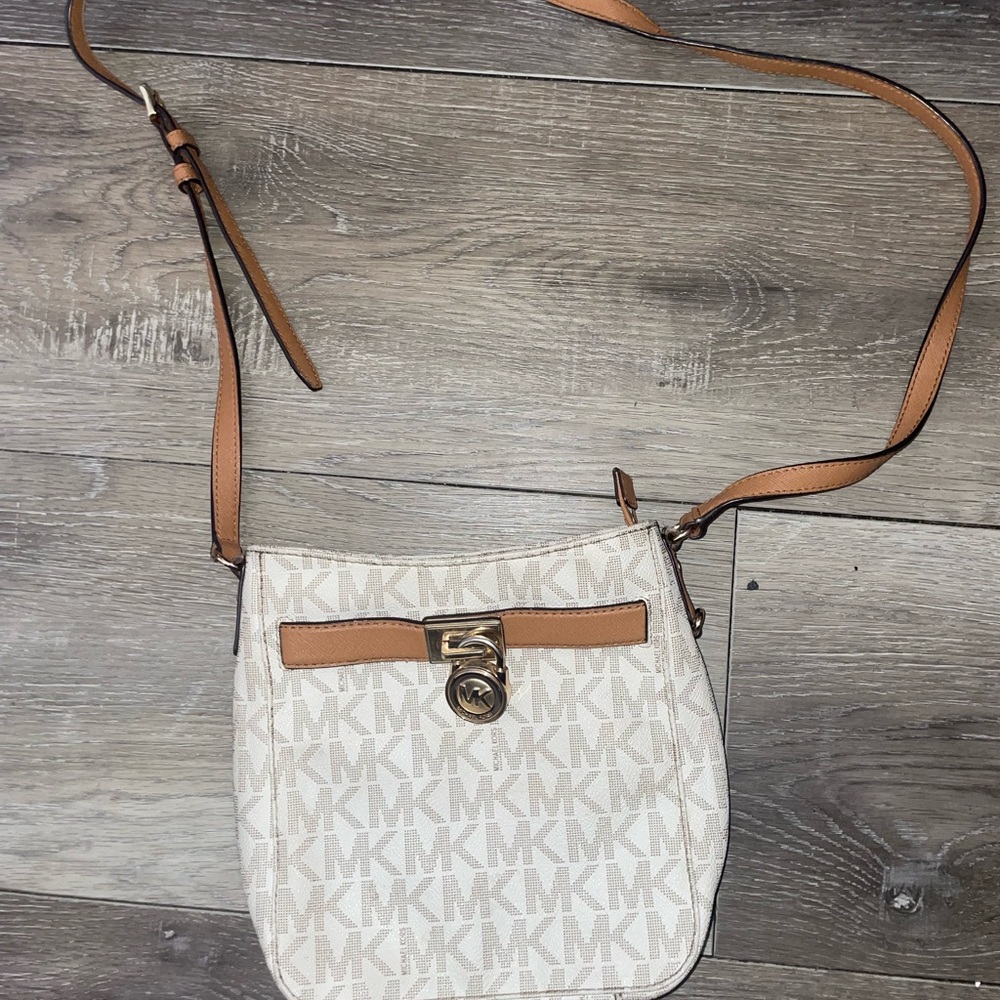 Michael Kors Cream Tan Crossbody with Signature MK Print